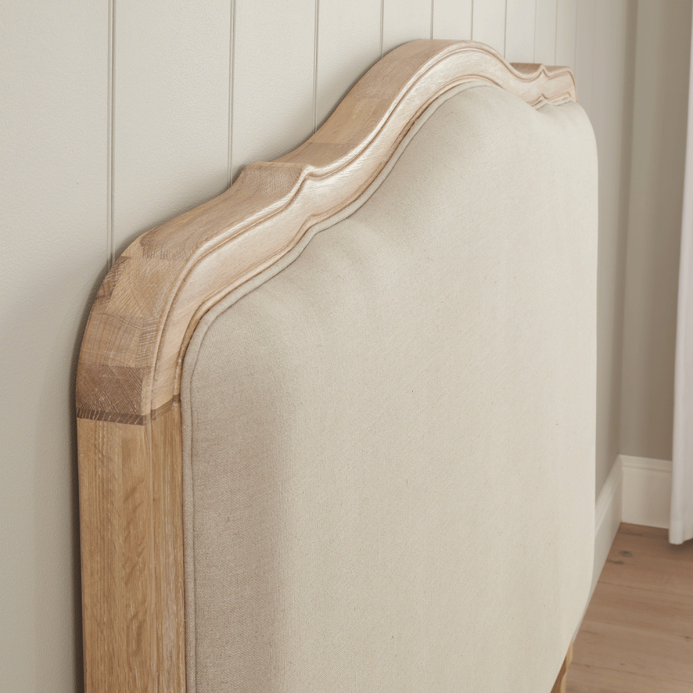 Clementine French Whitewash Oak Upholstered Divan Base Headboard - Super King Size - Image 3