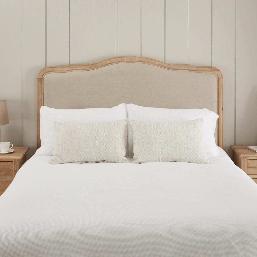 Clementine French Whitewash Oak Upholstered Divan Base Headboard - Super King Size - Image 4