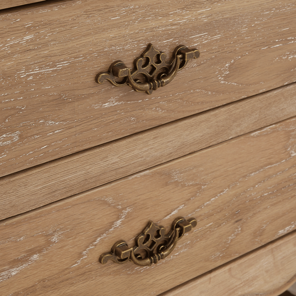French Limed Oak Louis Two Drawer Bedside Table - Image 6