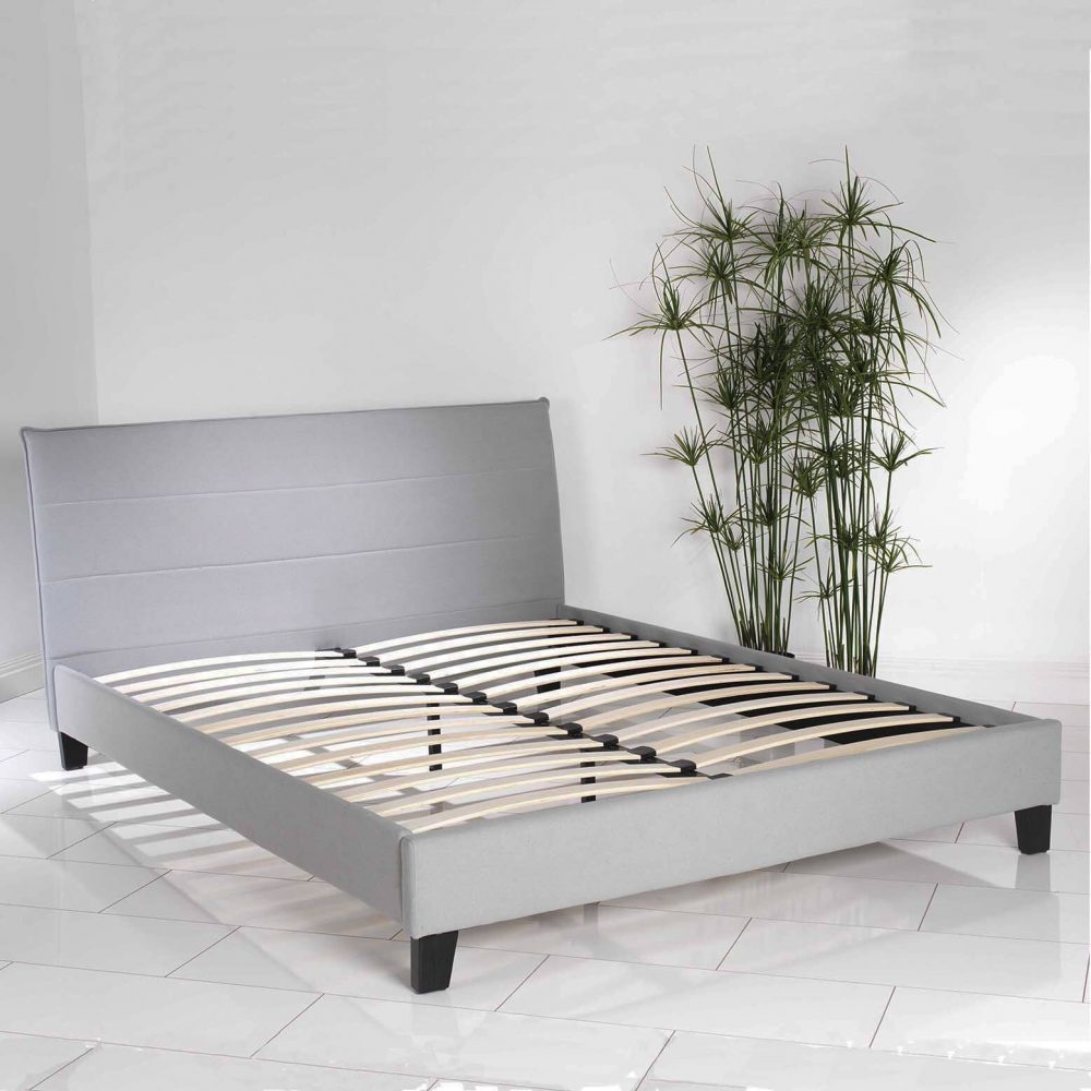 Luxury Upholstered Blue Linen Low King Size Bed - Image 3